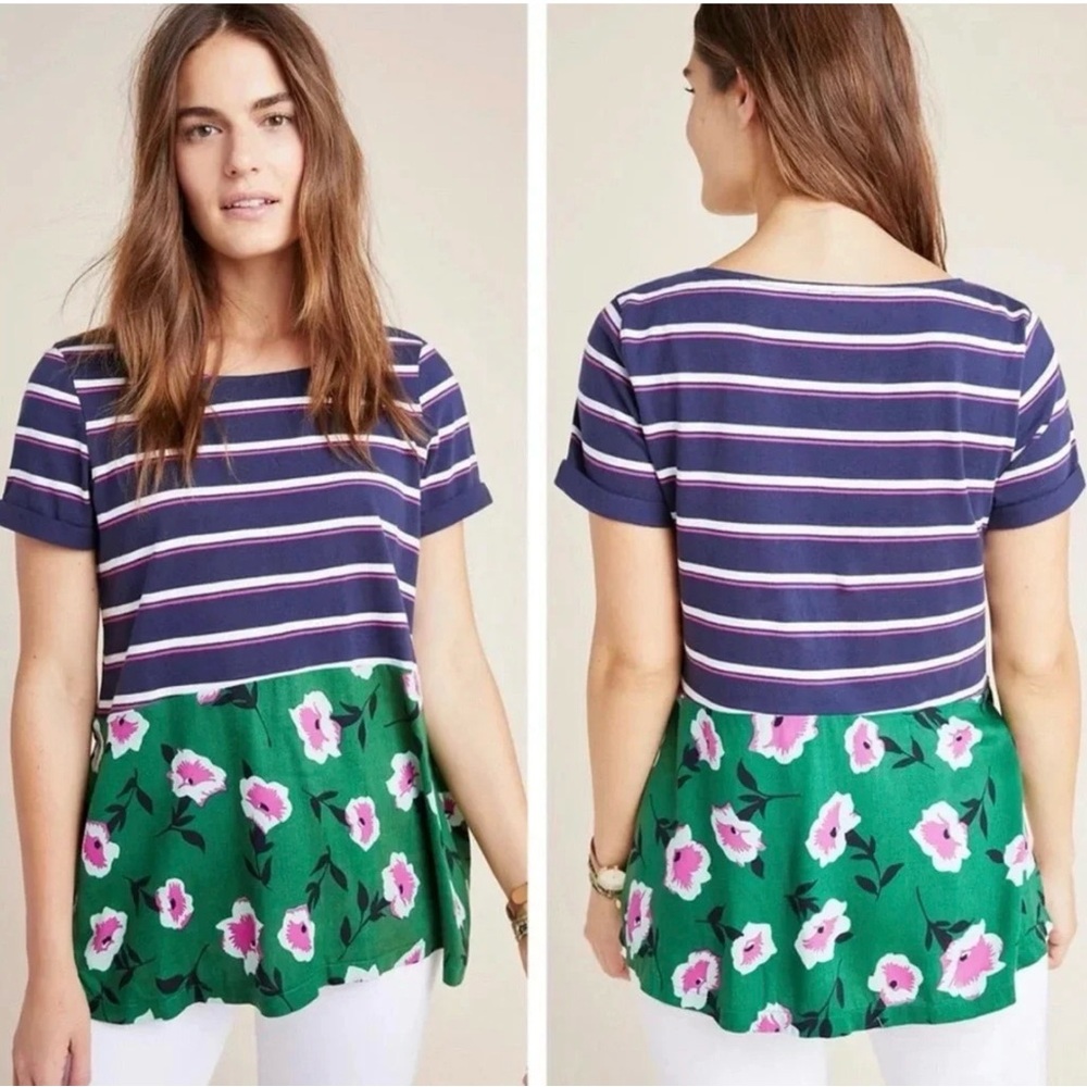 Anthropologie Sonja Striped Floral Tunic Top - Picture 14 of 14
